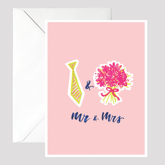 Tie & Flowers Mr & Mrs Card - © Betty Etiquette 2017